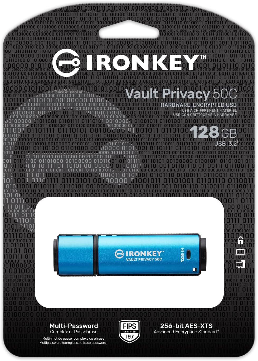 KINGSTON Kingston Ironkey Vault Privacy 50 Clé USB USB-C 128 Go Certifié  FIPS 197 XTS