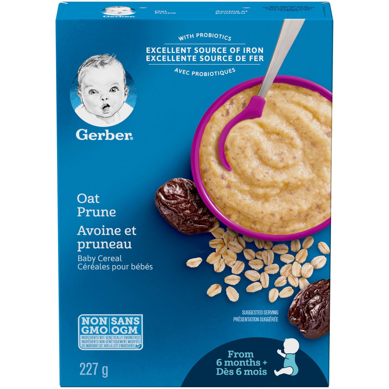 GERBER CEREAL Stage 2 - Oat and Prune, Baby Food, Cereal, 6+ months, 227 g,  6 Pack - PACKAGING MAY VARY : : Grocery & Gourmet Food