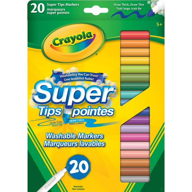 Marqueurs Super pointes lavables, 20 ct Paquet de 20 marqueurs lavables avec de super pointes de Crayola. Des marqueurs offre une application de couleur impeccable, qui couvre parfaitement..