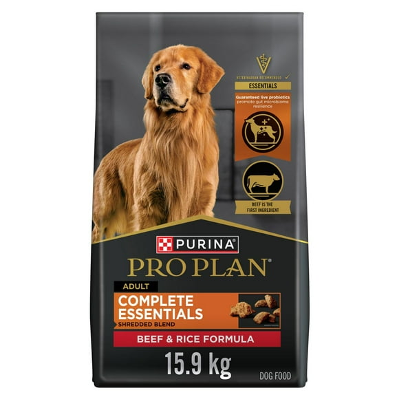 Purina Pro Plan Complete Essentials Shredded Blend Beef & Rice Formula, Dry Dog Food 15.9 kg