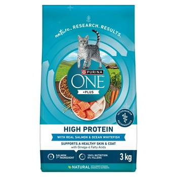 Purina ONE +Plus Riche En Protéines Formule Saumon Et Poisson Blanc, Nourriture Sèche pour Chats 1.8-3 kg