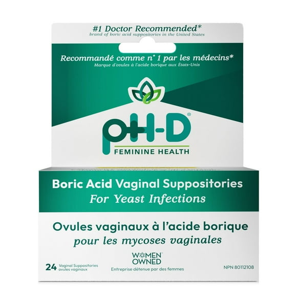 pH-D Boric Acid Vaginal Suppositories - Doctor Recommended for Yeast Infections | Women Owned, 24 Vaginal Suppositories