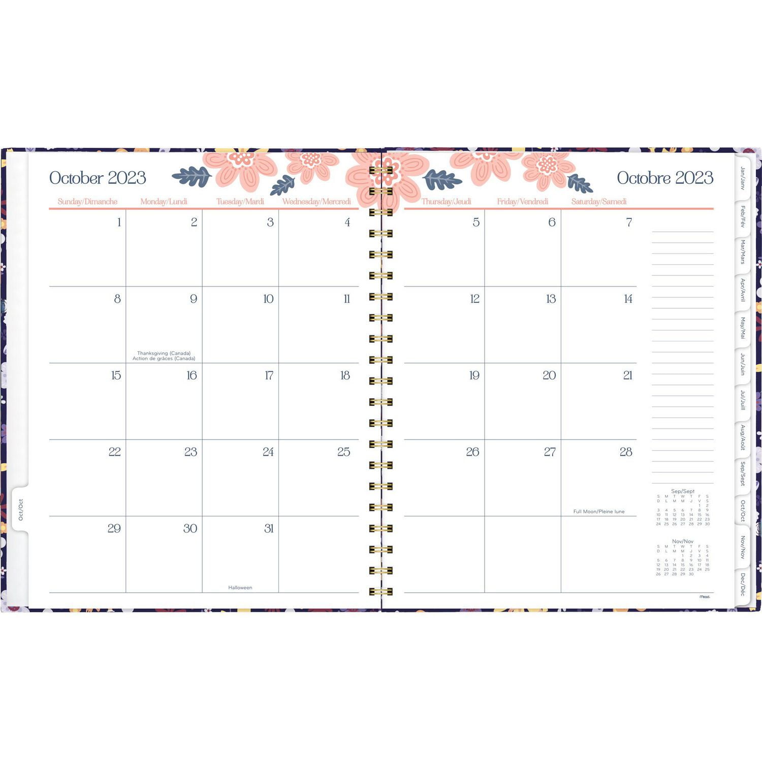Grand agenda hebdomadaire / mensuel de 15 mois Caprice Mead® à couverture rigide