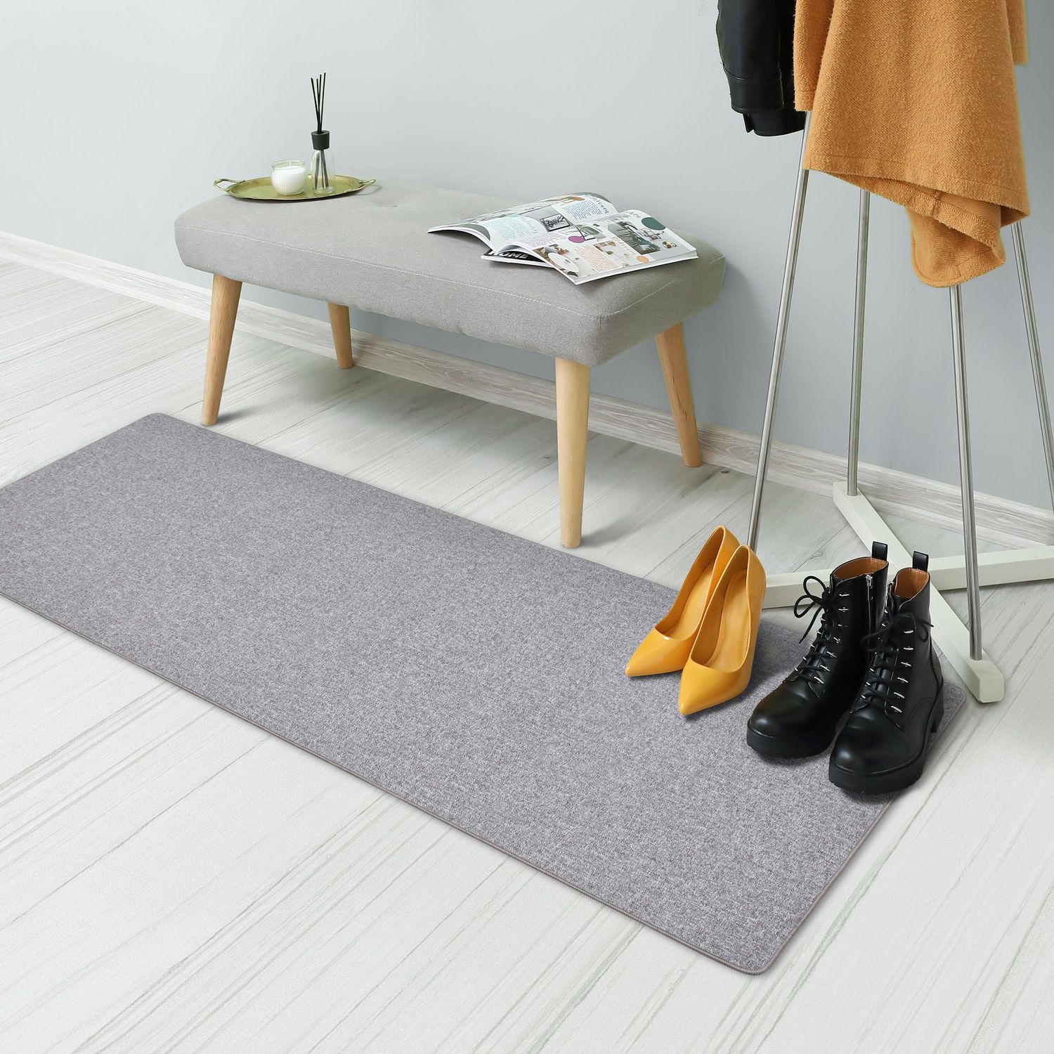 Tapis tissé plat de 2 pi x 5 pi, Wicklow, gris Tapis plat pour la cuisine  ou salle de bain. 