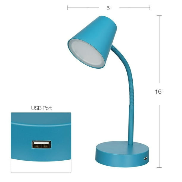 Lampe de bureau DEL sarcelle avec port USB, Mainstays 