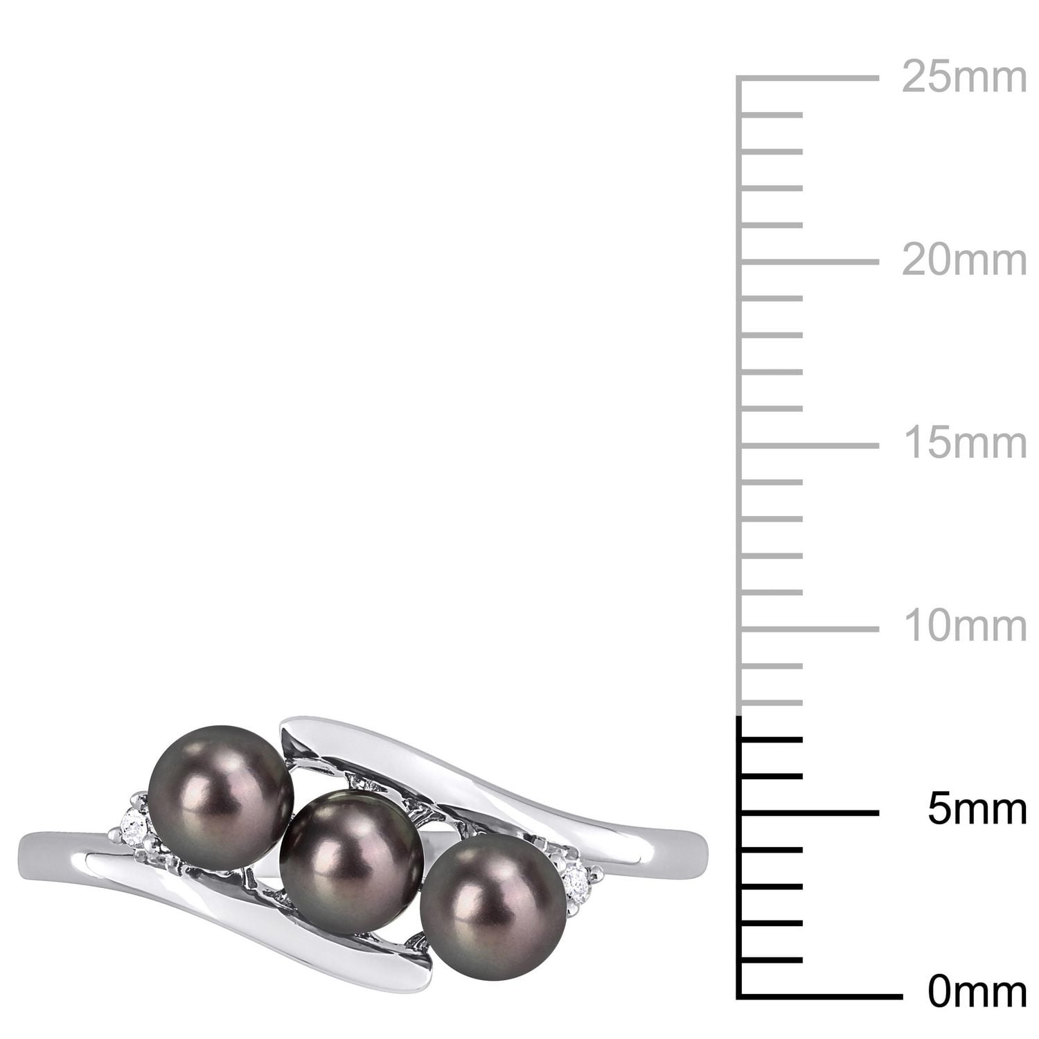 Miabella Black Freshwater Cultured Pearl and Diamond Accent Sterling Silver 3-Stone Bypass Ring