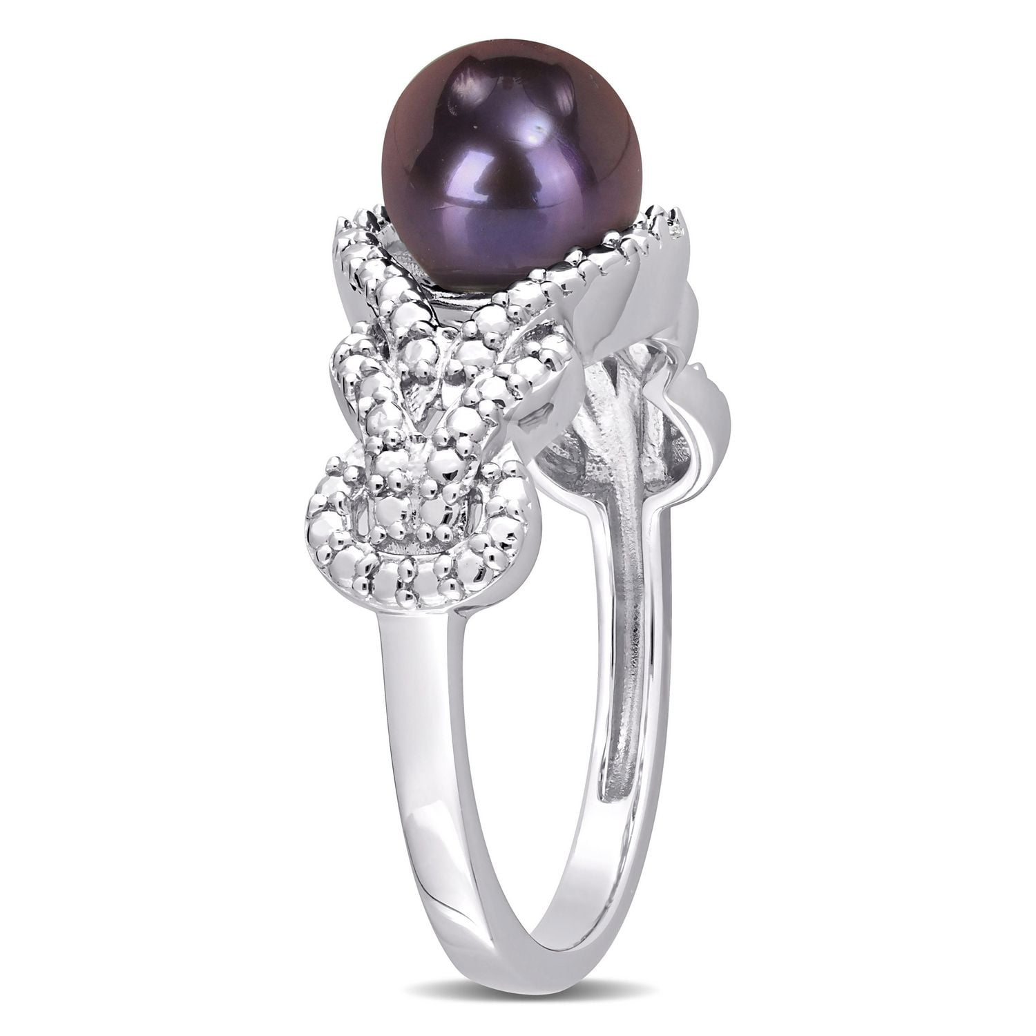 Miabella Black Freshwater Cultured Pearl and Diamond Accent Sterling Silver Criss-Cross Ring