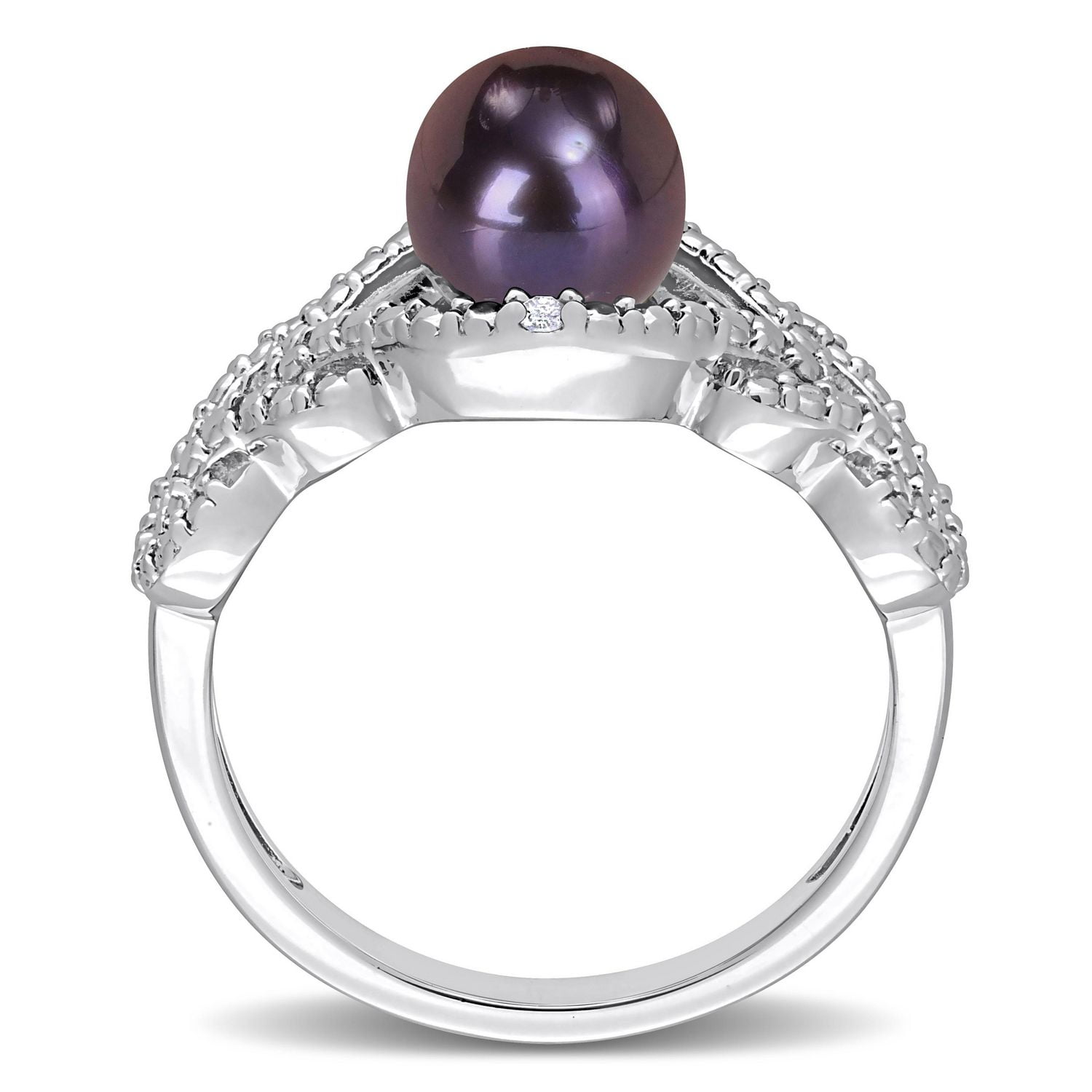 Bague entrecroisée Miabella en argent sterling avec perles culture d'eau douce noir et accents de diamants