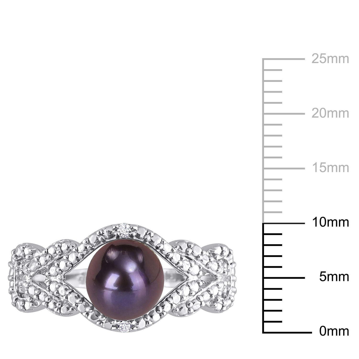 Bague entrecroisée Miabella en argent sterling avec perles culture d'eau douce noir et accents de diamants
