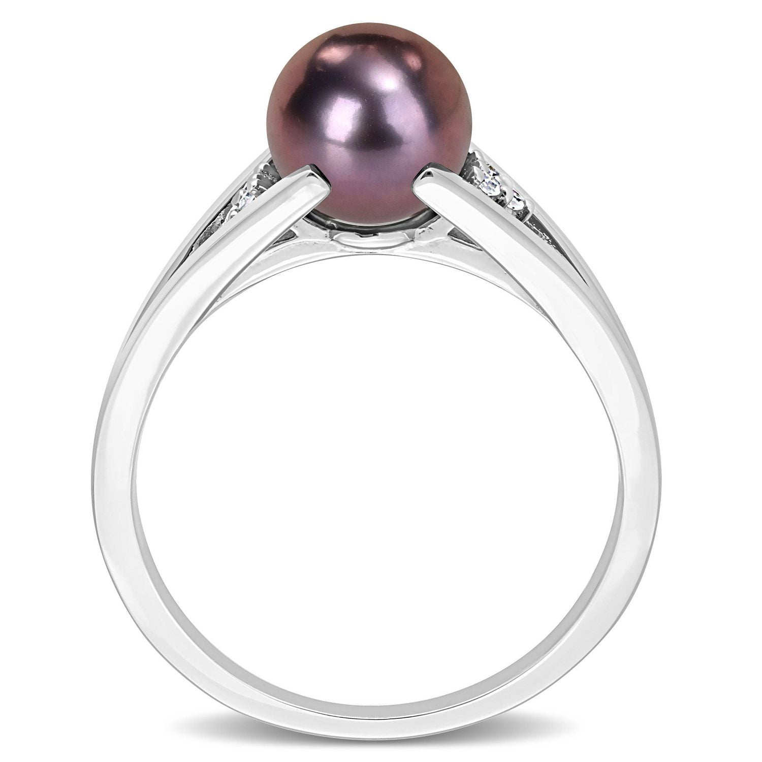 Miabella Black Freshwater Cultured Pearl and Diamond Accent Sterling Silver Split Shank Ring