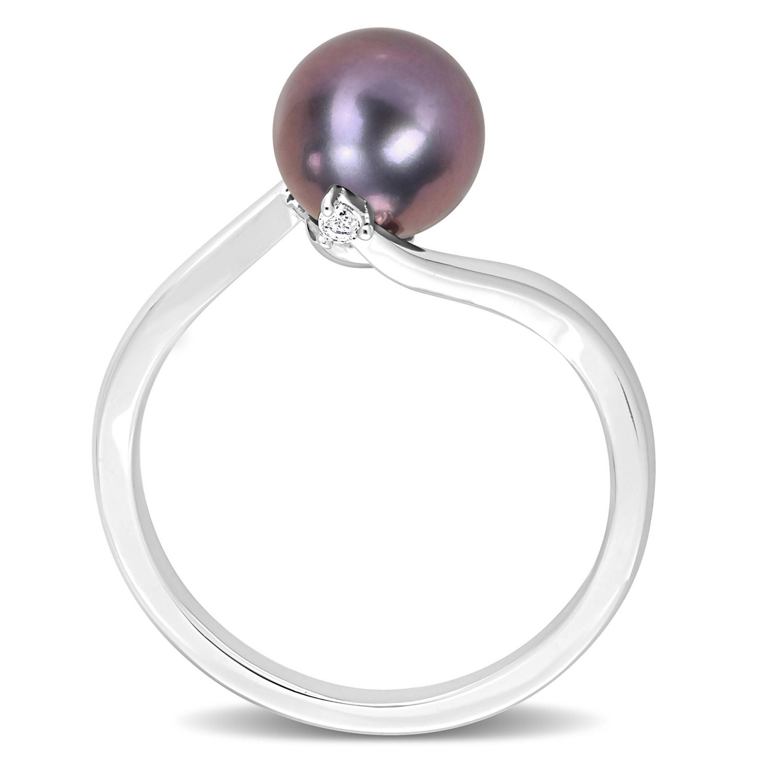 Miabella Black Freshwater Cultured Pearl and White Topaz Sterling Silver Bypass Ring