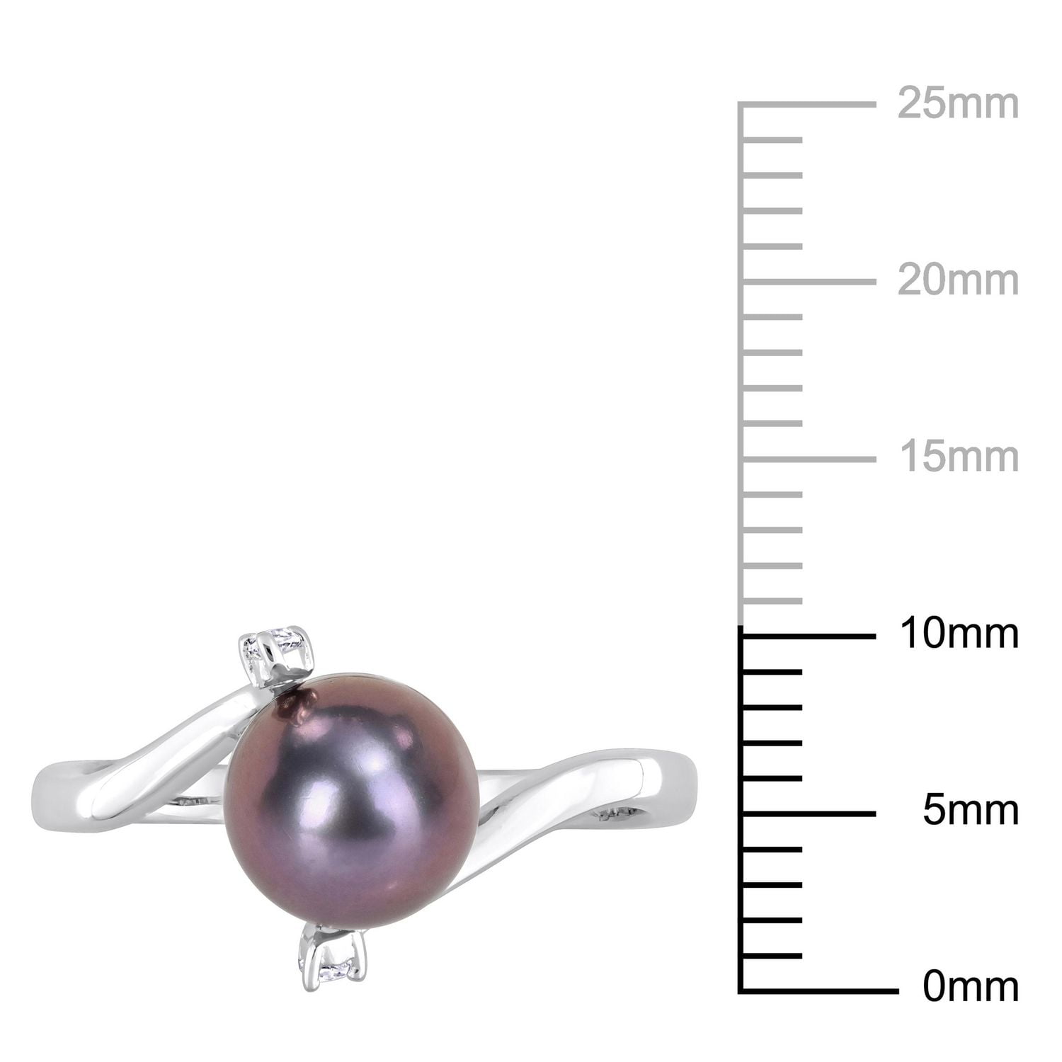 Miabella Black Freshwater Cultured Pearl and White Topaz Sterling Silver Bypass Ring