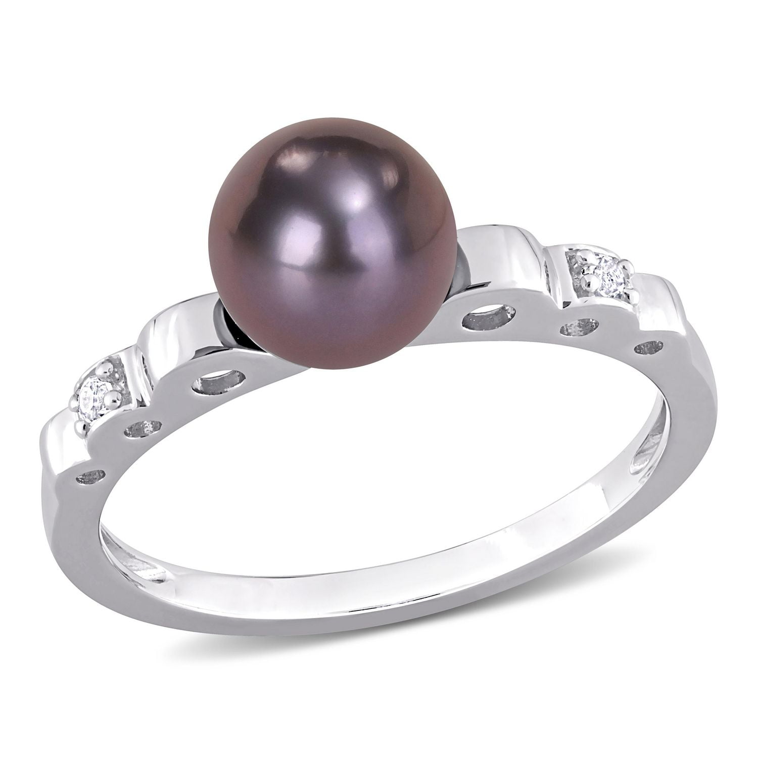 Miabella Black Freshwater Cultured Pearl and White Topaz Sterling Silver Cocktail Ring