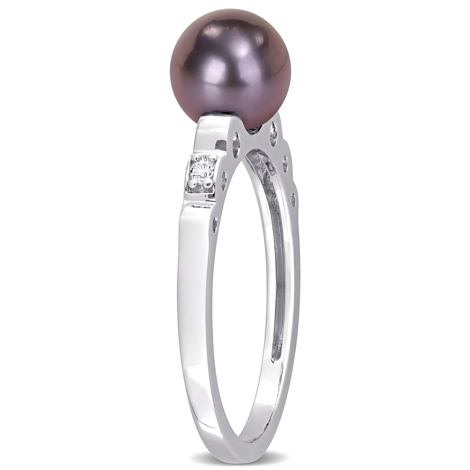Miabella Black Freshwater Cultured Pearl and White Topaz Sterling Silver Cocktail Ring
