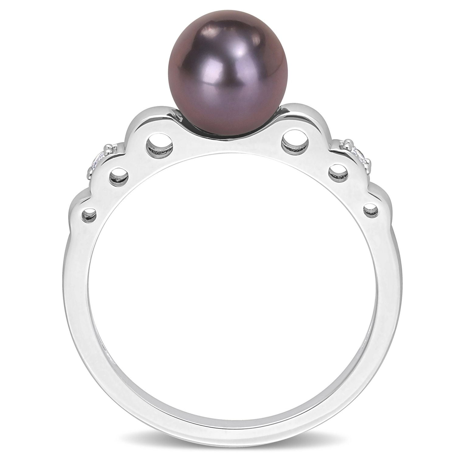 Miabella Black Freshwater Cultured Pearl and White Topaz Sterling Silver Cocktail Ring