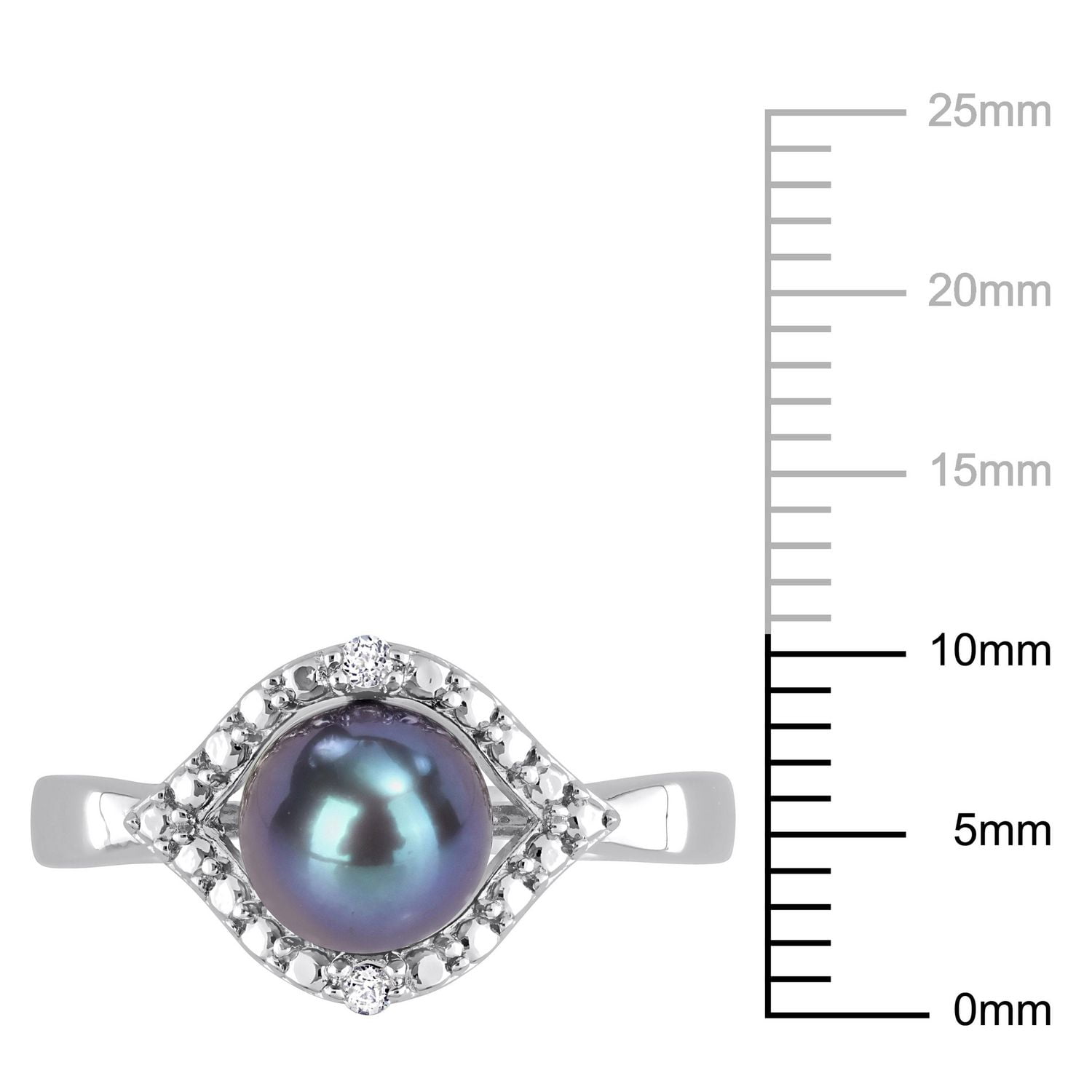 Miabella Black Freshwater Cultured Pearl and White Topaz Sterling Silver Halo Cocktail Ring