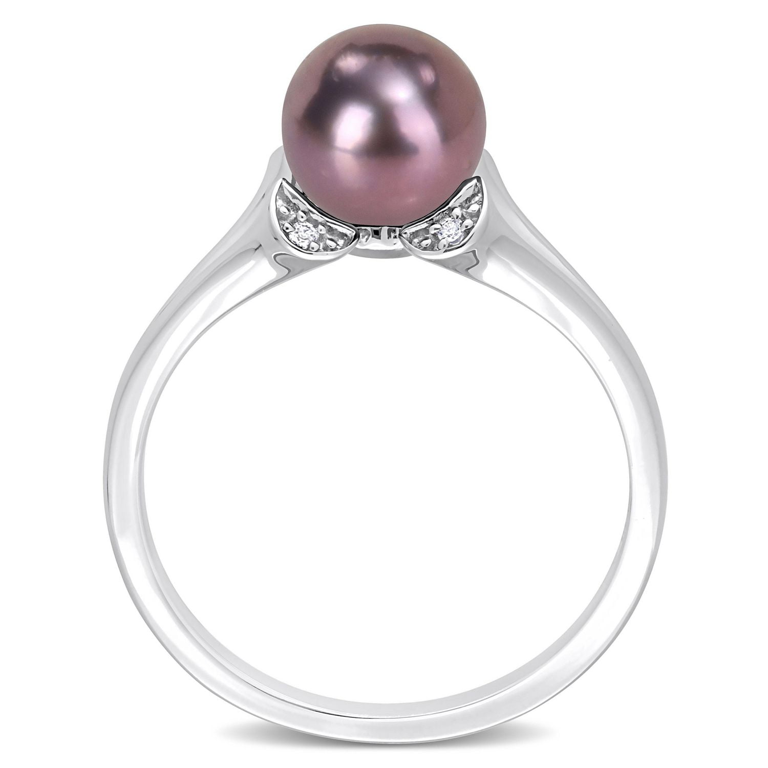 Miabella Black Freshwater Cultured Pearl and White Topaz Sterling Silver Split Shank Ring