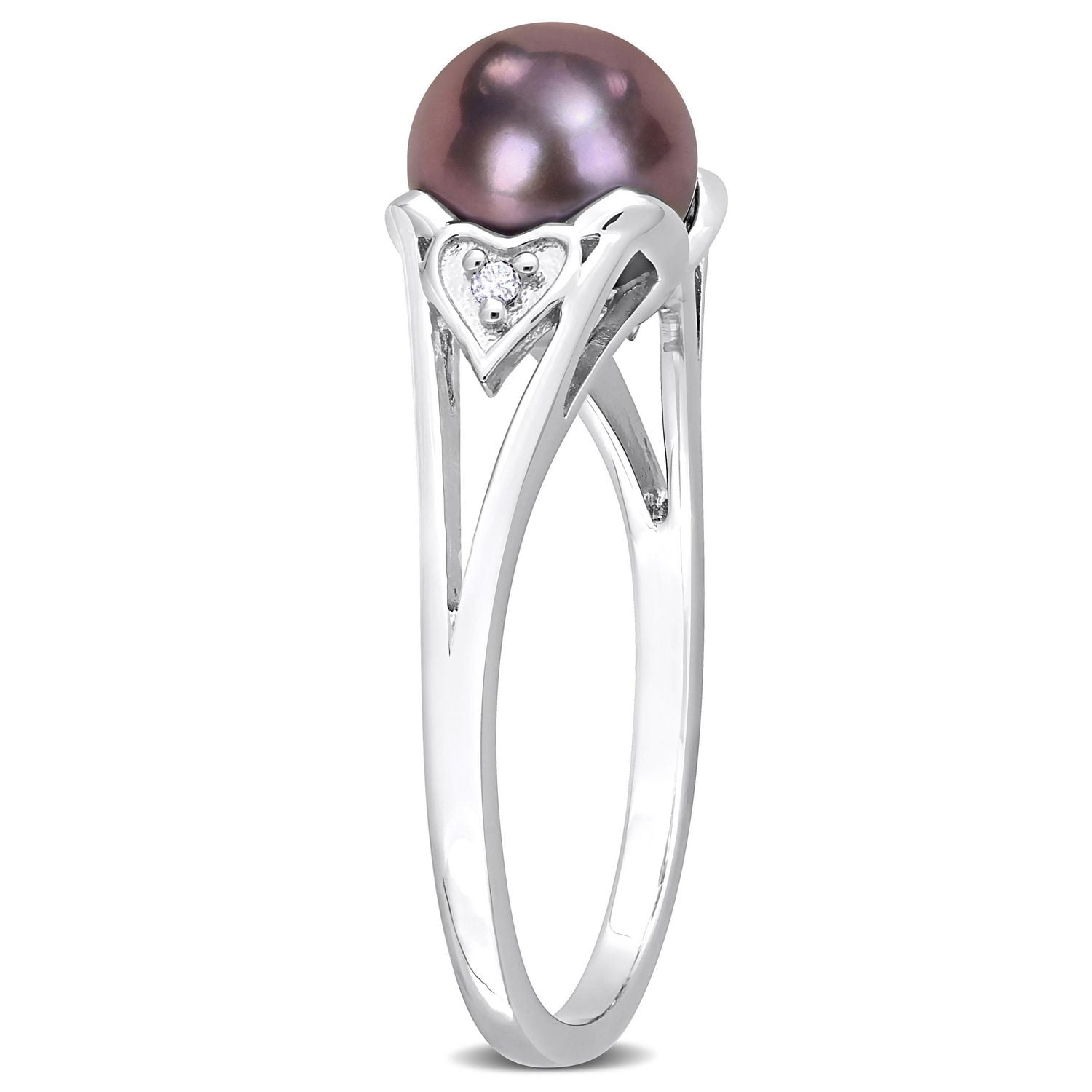 Miabella Black Freshwater Cultured Pearl and Diamond Accent Sterling Silver Heart Ring