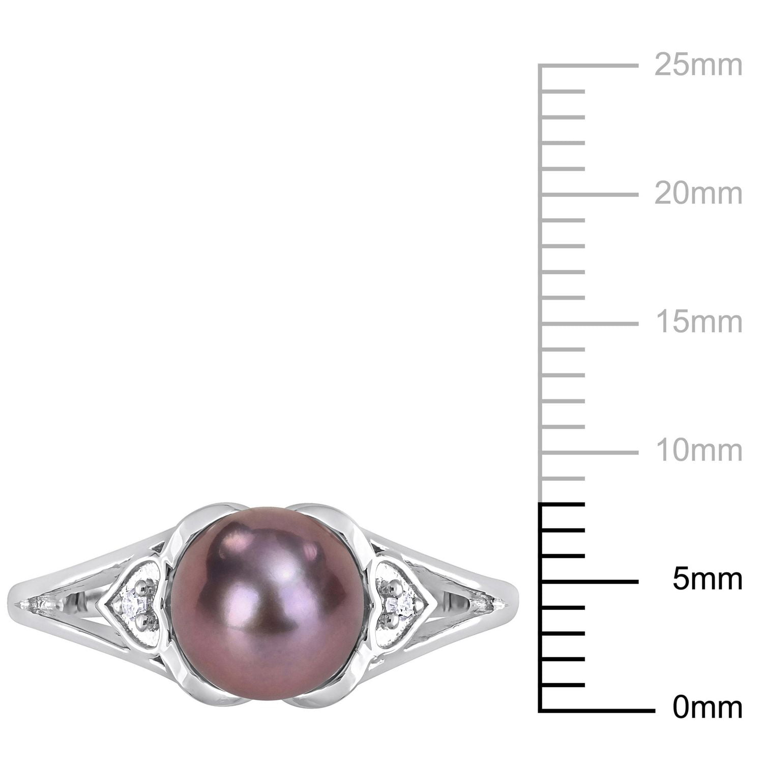 Miabella Black Freshwater Cultured Pearl and Diamond Accent Sterling Silver Heart Ring
