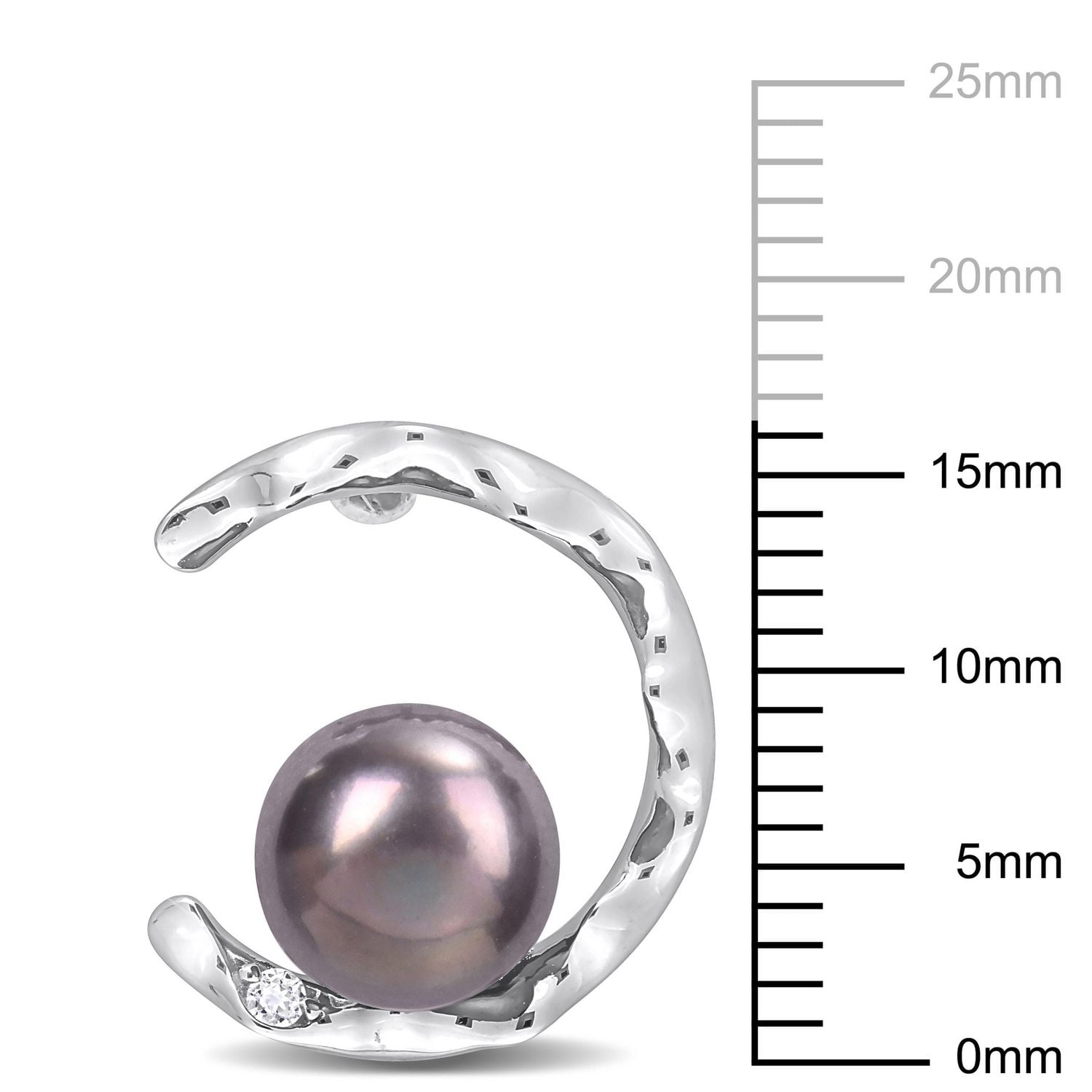 Miabella Black Freshwater Cultured Pearl and White Topaz Open Wave Earrings in Sterling Silver