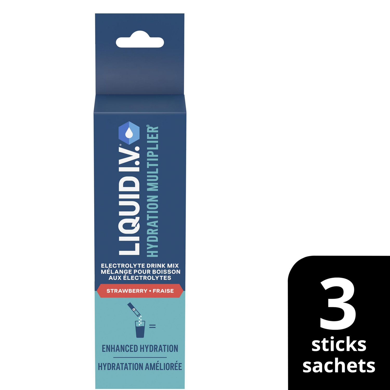 Liquid IV Electrolyte Drink Mix for accelerated hydration Strawberry Hydration Multiplier with Vitamins B3, B5, B6, B12 and C 48g(3 sticks)