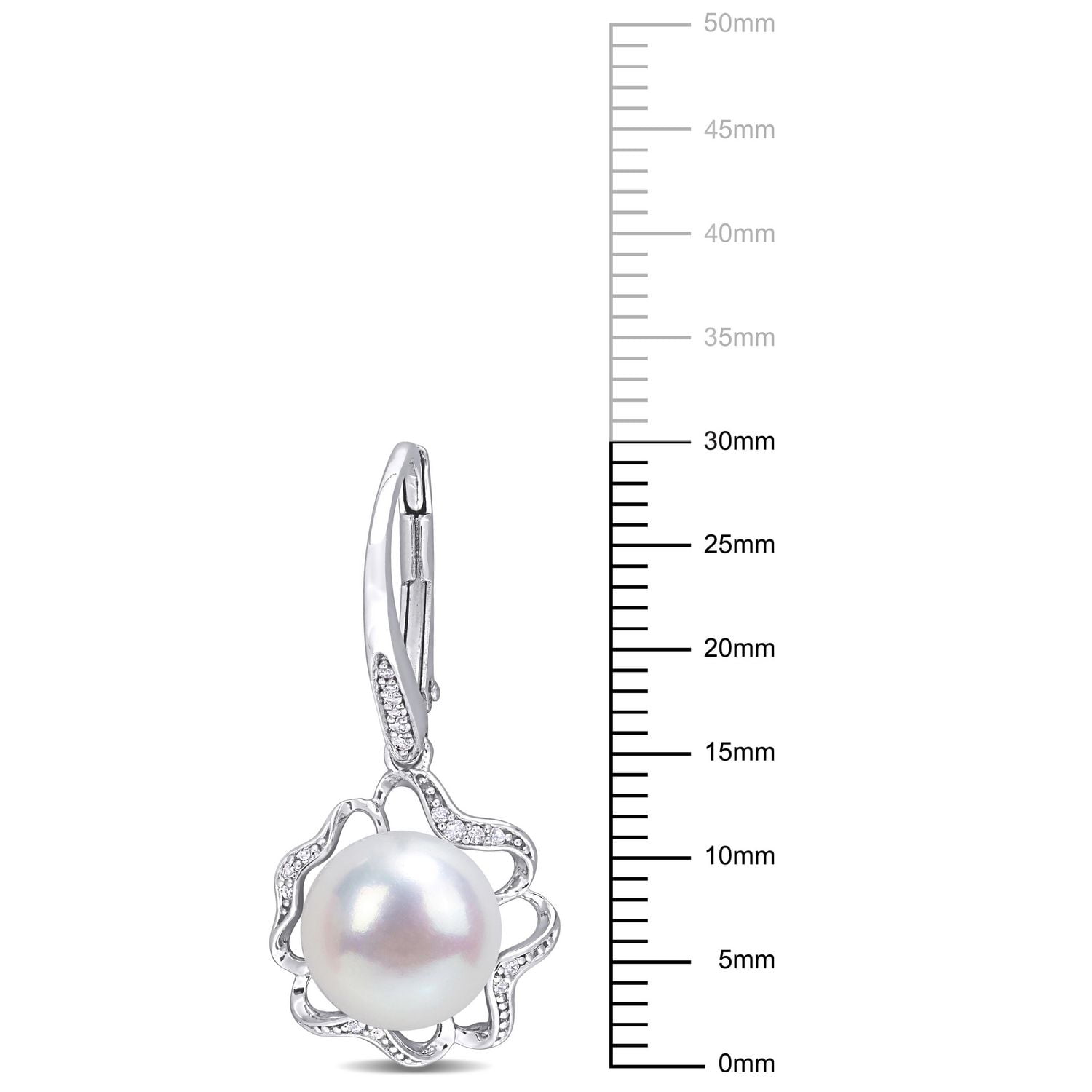 Miabella Freshwater Cultured Pearl and 1/10 Carat T.W. Diamond Sterling Silver Abstract Flower Earrings