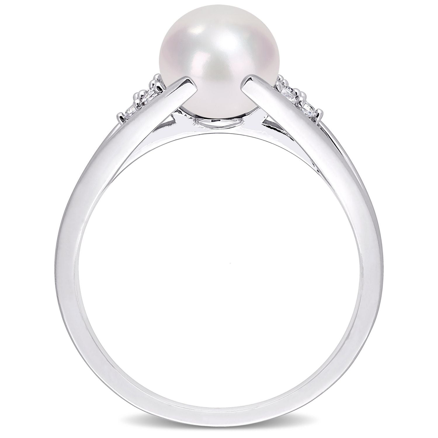 Miabella Freshwater Cultured Pearl and Diamond-Accent Sterling Silver Split Shank Ring