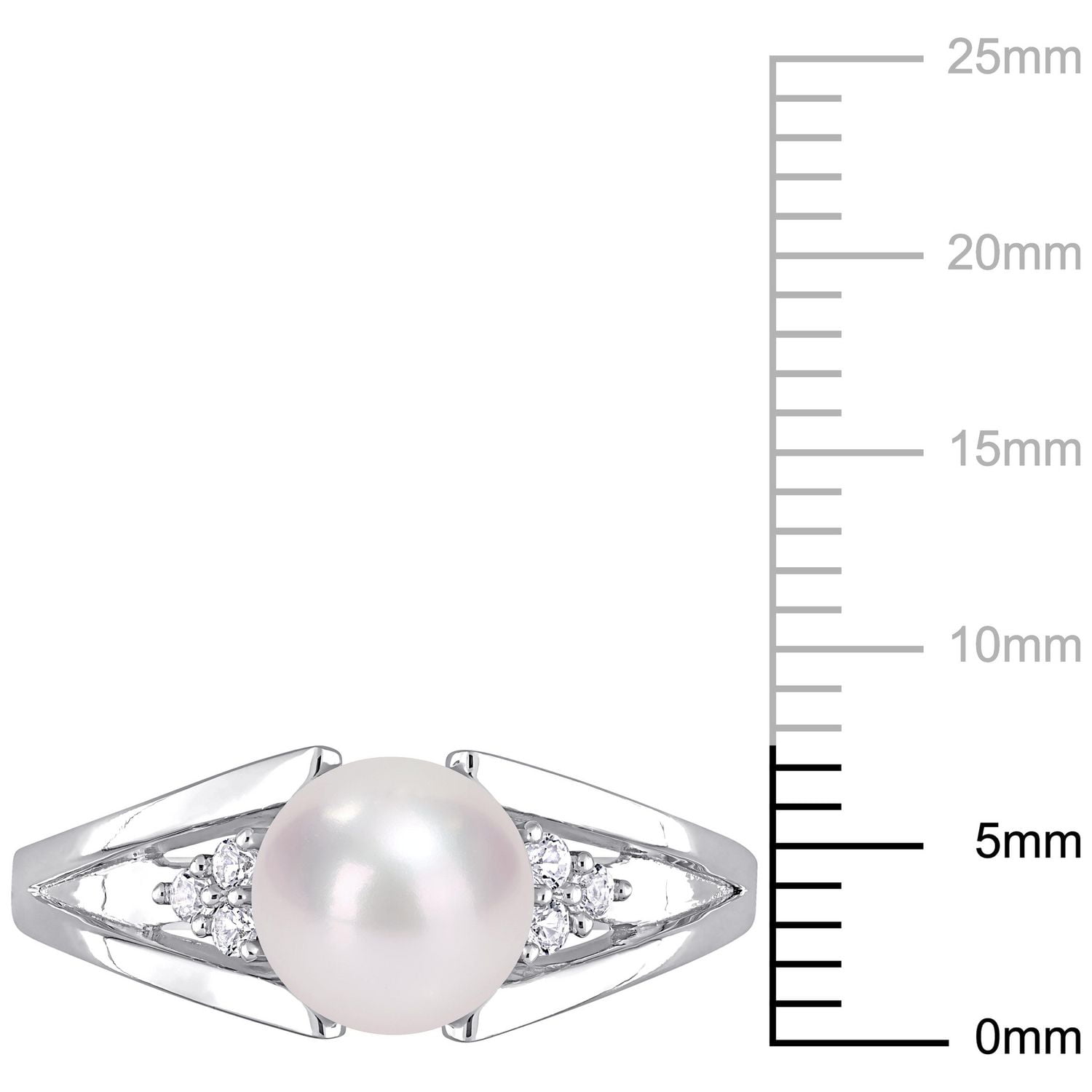 Bague à tige fendue Miabella en argent sterling avec perles culture d'eau douce et accents de diamants