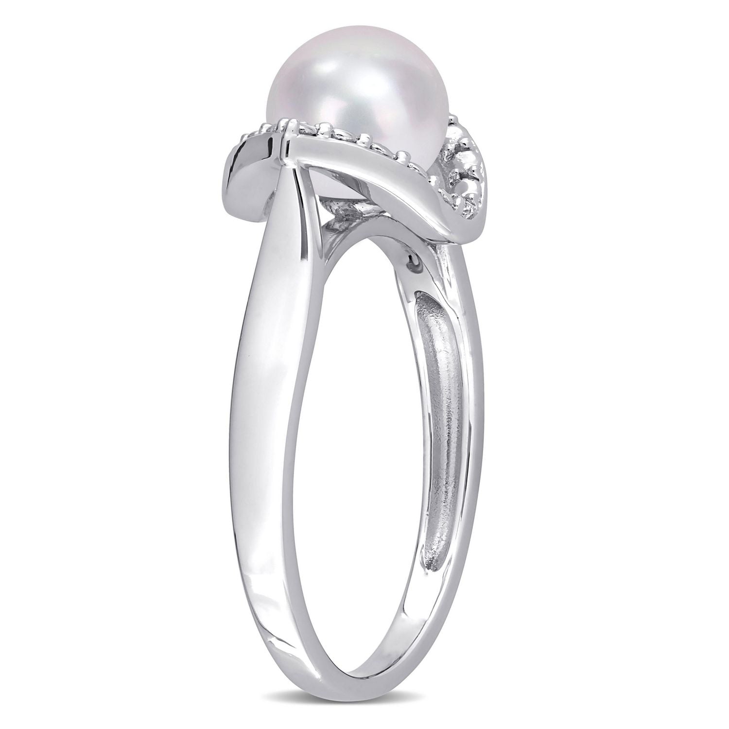 Miabella Freshwater Cultured Pearl and Created White Sapphire Sterling Silver Halo Cocktail Ring