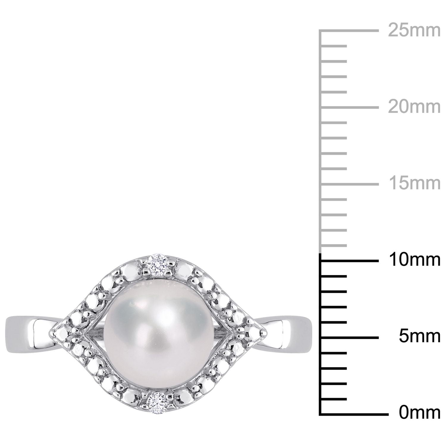 Miabella Freshwater Cultured Pearl and Created White Sapphire Sterling Silver Halo Cocktail Ring
