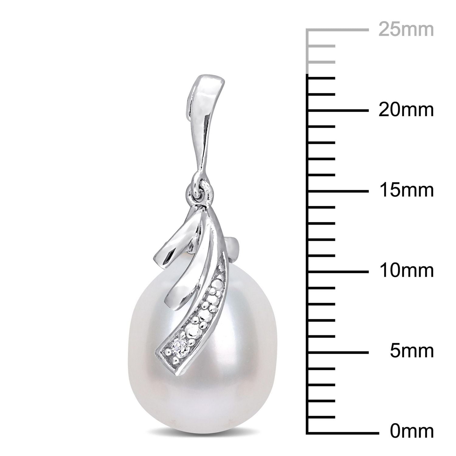 Miabella Freshwater Cultured Pearl and Diamond Accent Sterling Silver Feather Stud Earrings