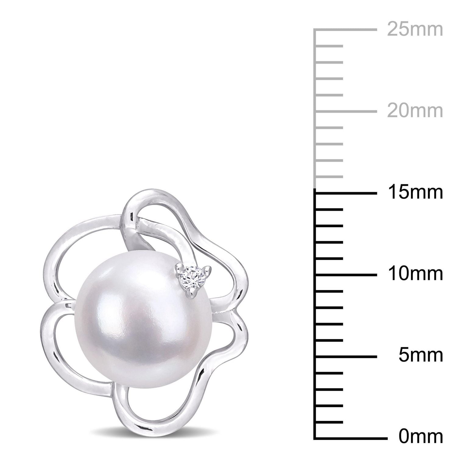 Miabella Freshwater Cultured Pearl and Created White Sapphire Sterling Silver Floral Stud Earrings