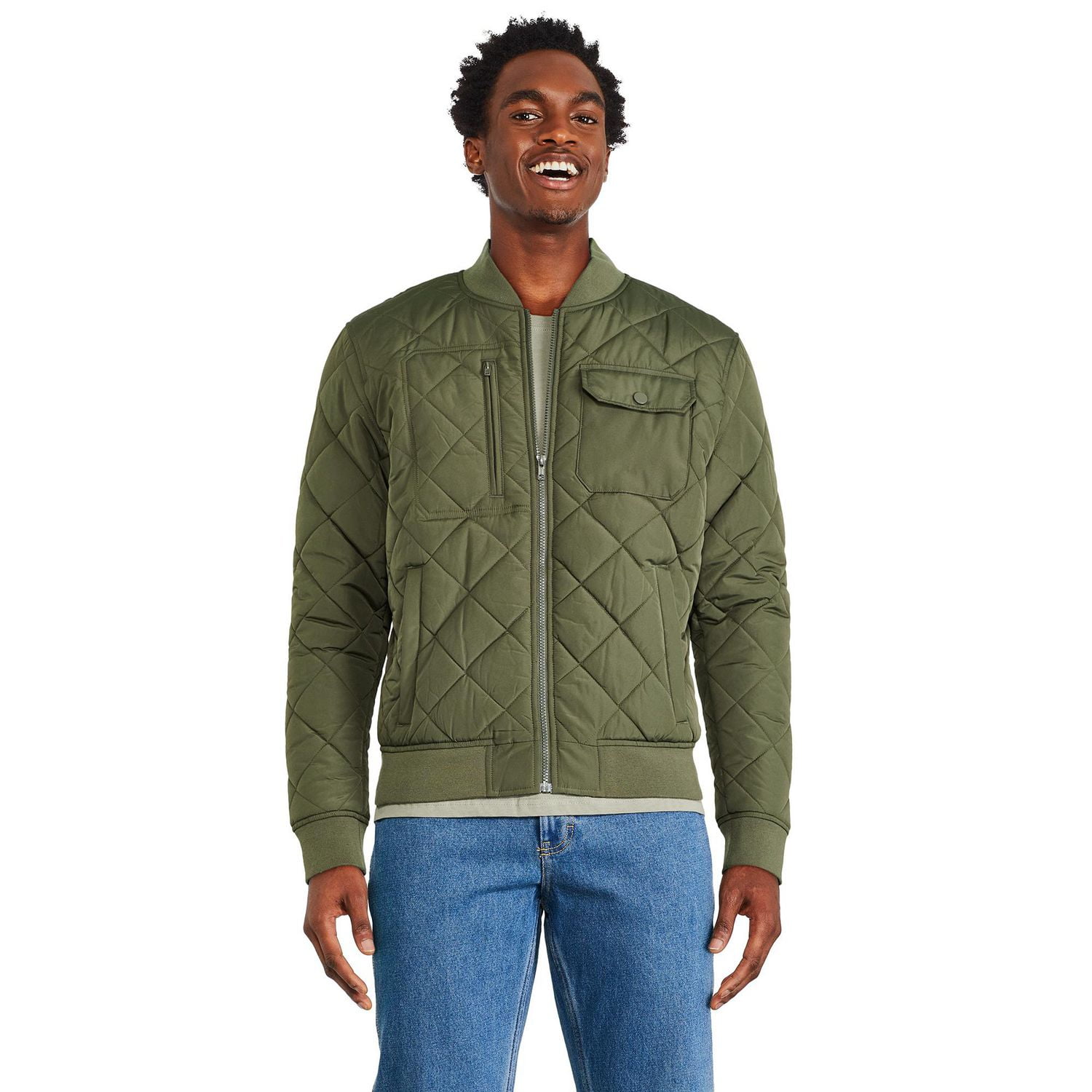 Green quilted bomber jacket mens hotsell