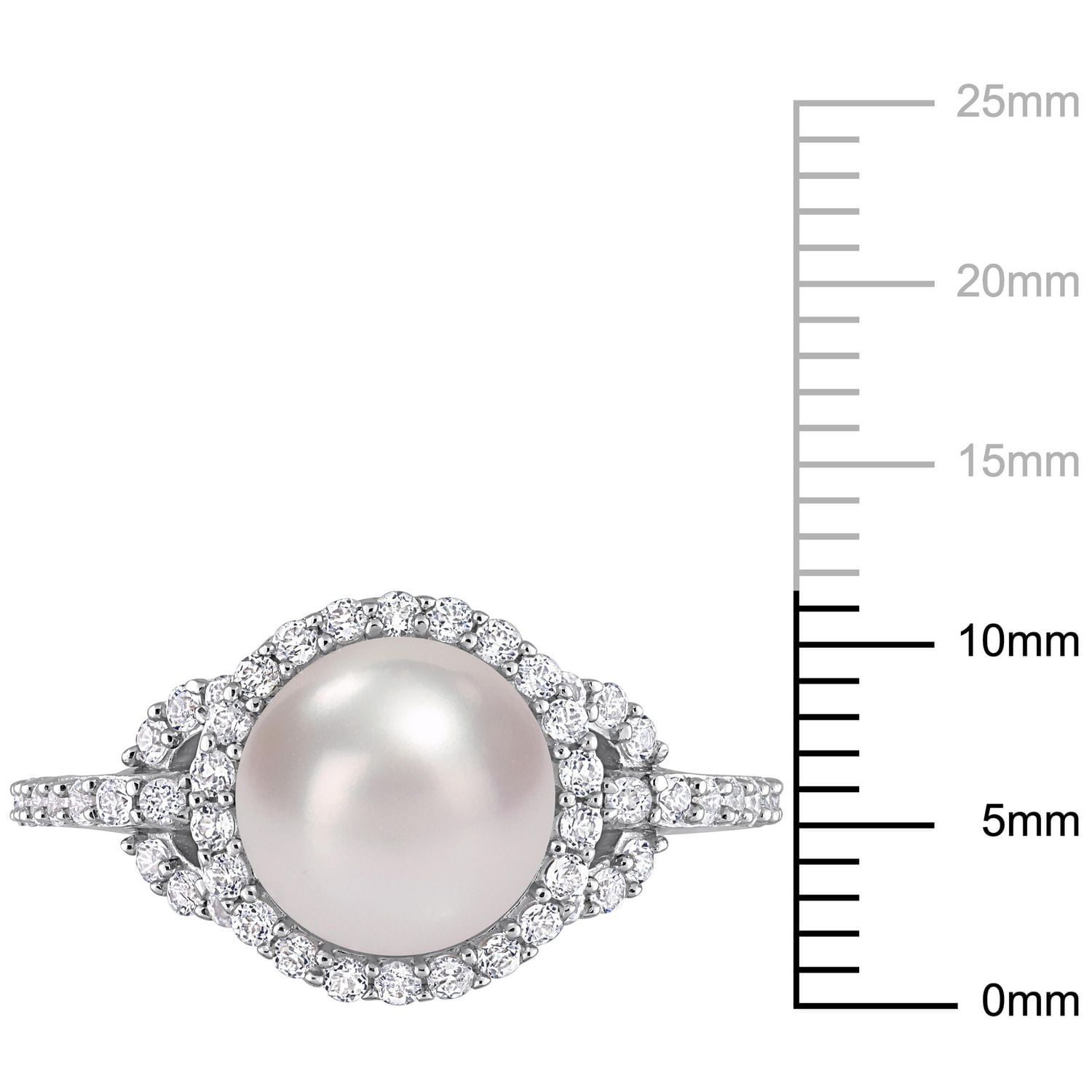 Miabella Cultured Freshwater Pearl and 3/4 Carat T.G.W. White Topaz Sterling Silver Halo Ring