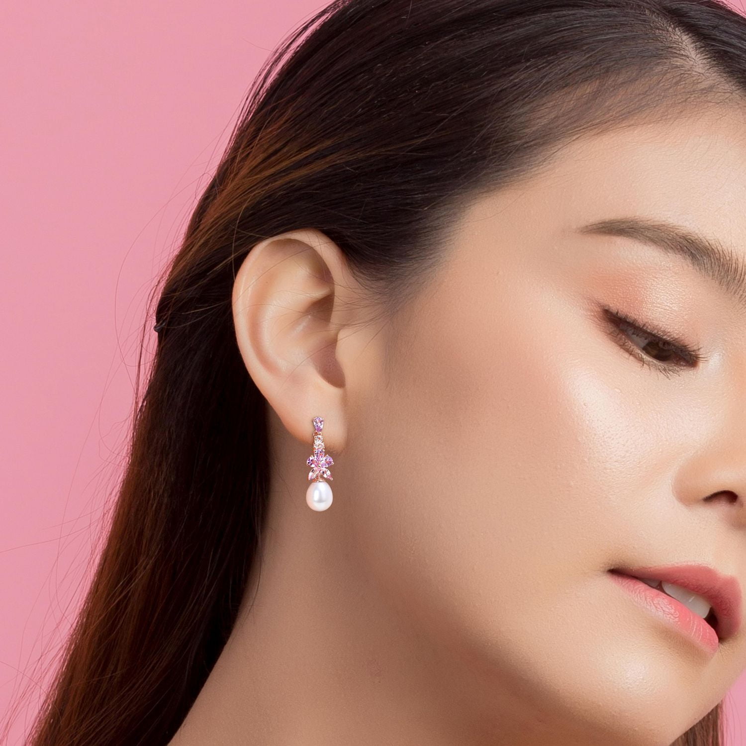 Boucles d'oreilles Miabella grappes florales en argent sterling plaqué or rose 18K perle culture d'eau douce, améthyste rose de France et topaze blanche