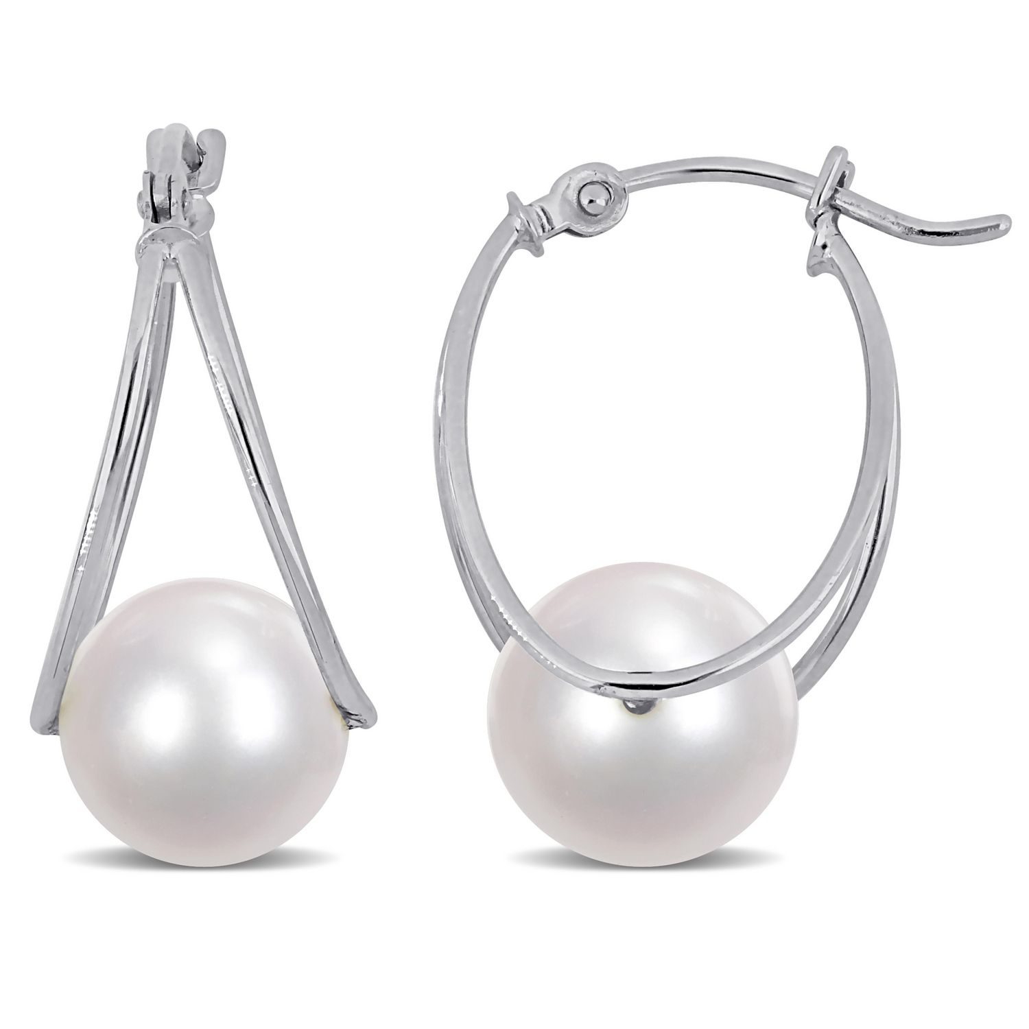 Miabella Freshwater Cultured Pearl 10K White Gold Open Hoop Earrings