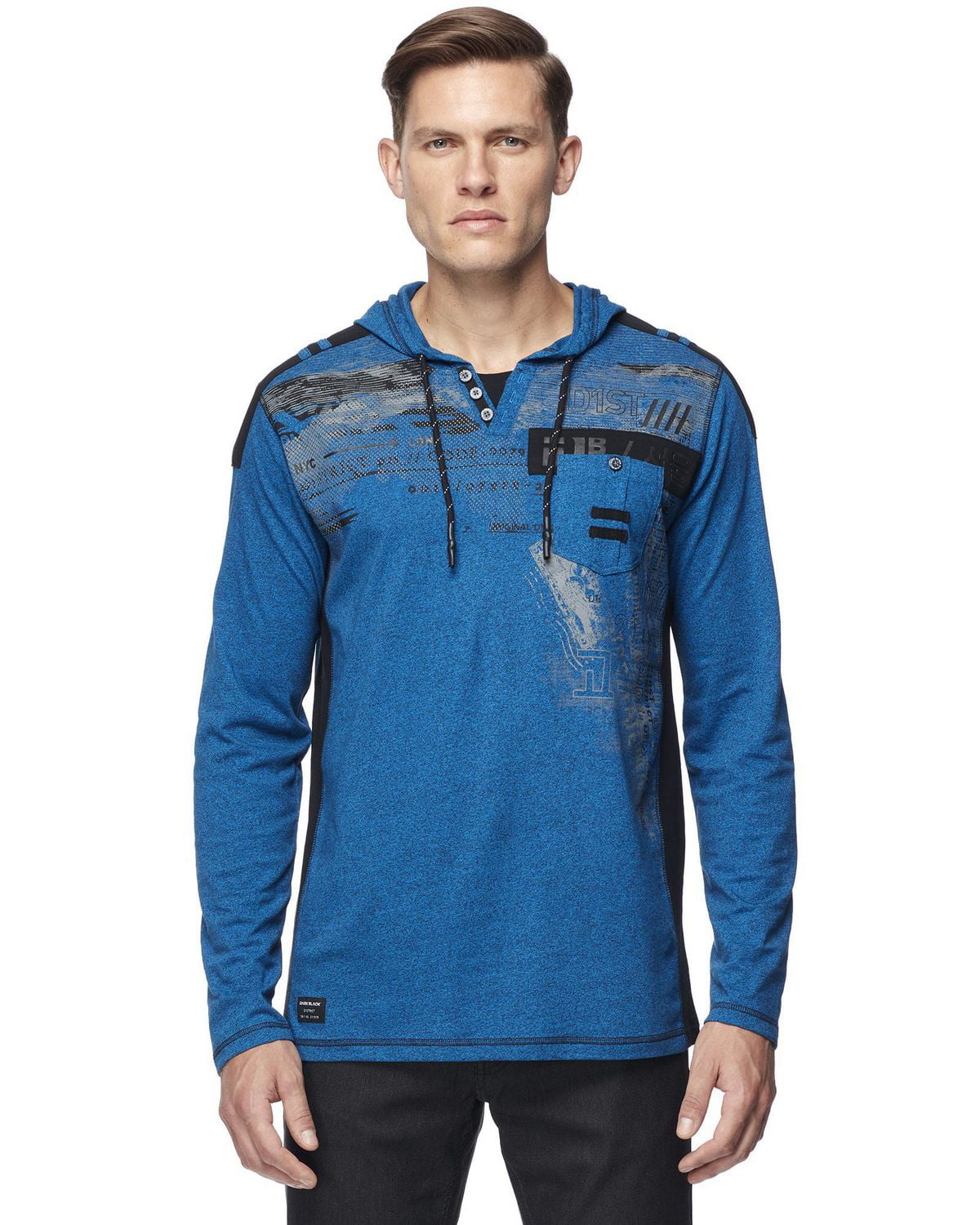 Dark Black Men's Long-Sleeve Hooded T-Shirt