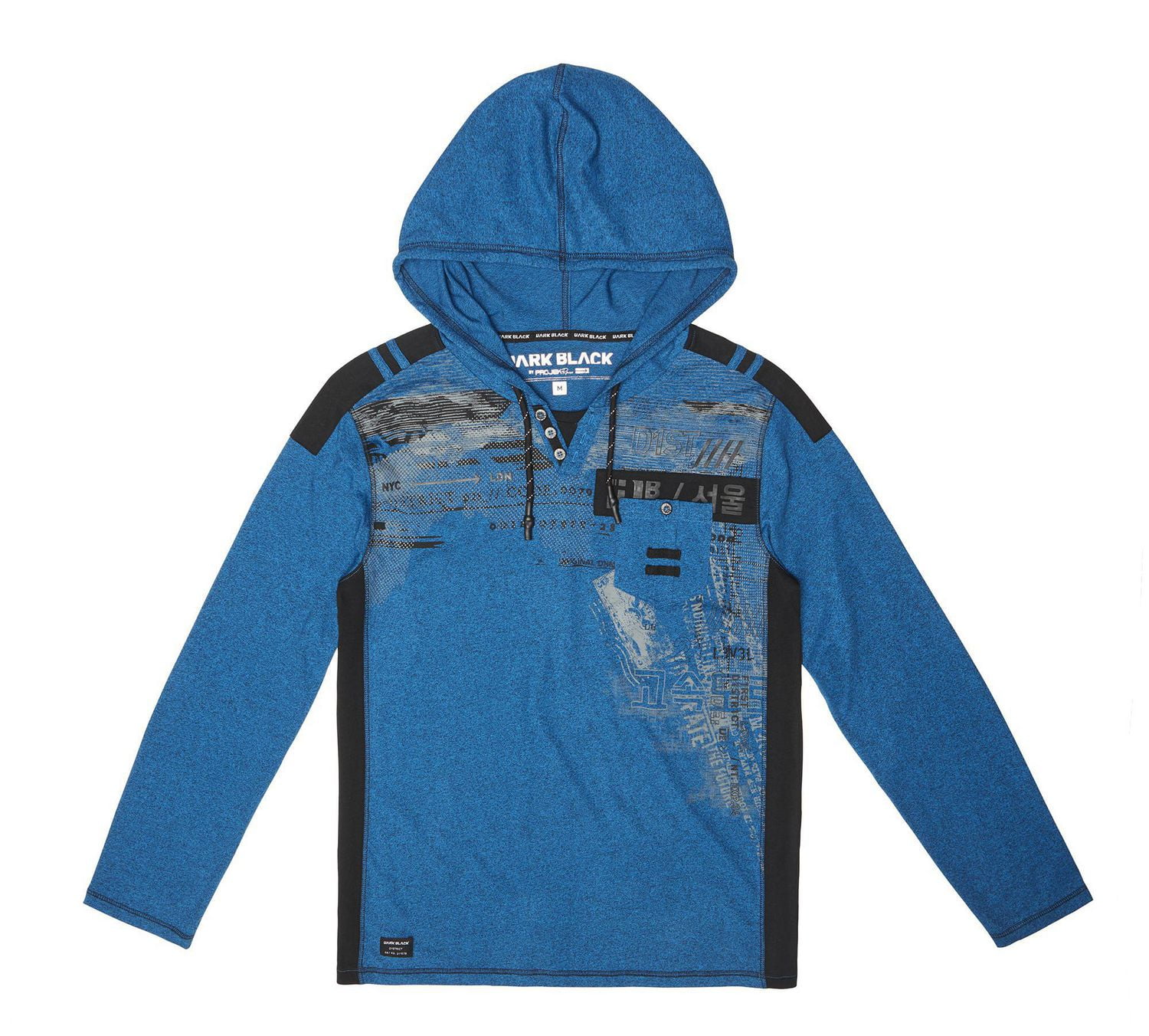 Dark Black Men's Long-Sleeve Hooded T-Shirt