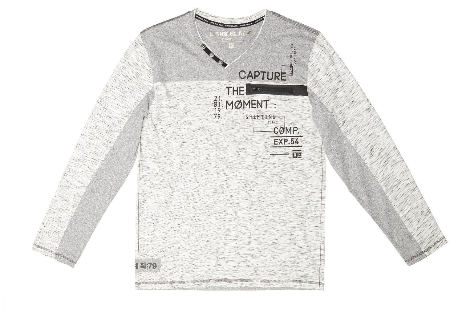 Dark Black Men's Long-Sleeve Graphic V-Neck T-Shirt