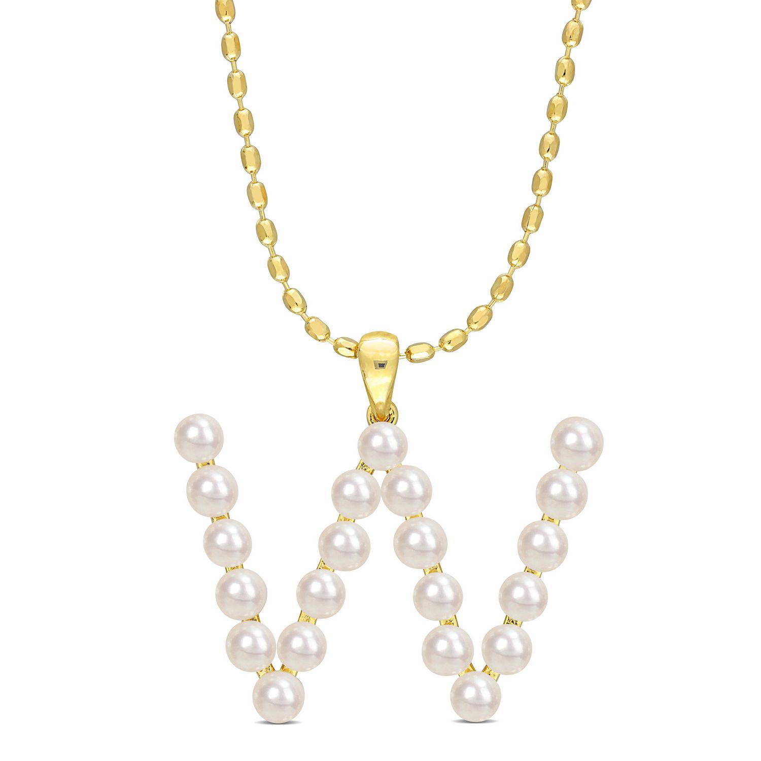Collier initiale de Miabella avec perles culture d'eau douce en argent sterling plaqué en jaune