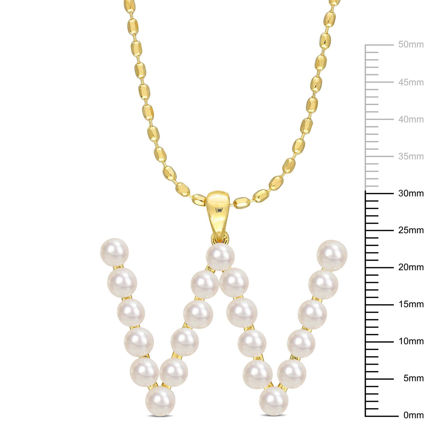 Collier initiale de Miabella avec perles culture d'eau douce en argent sterling plaqué en jaune