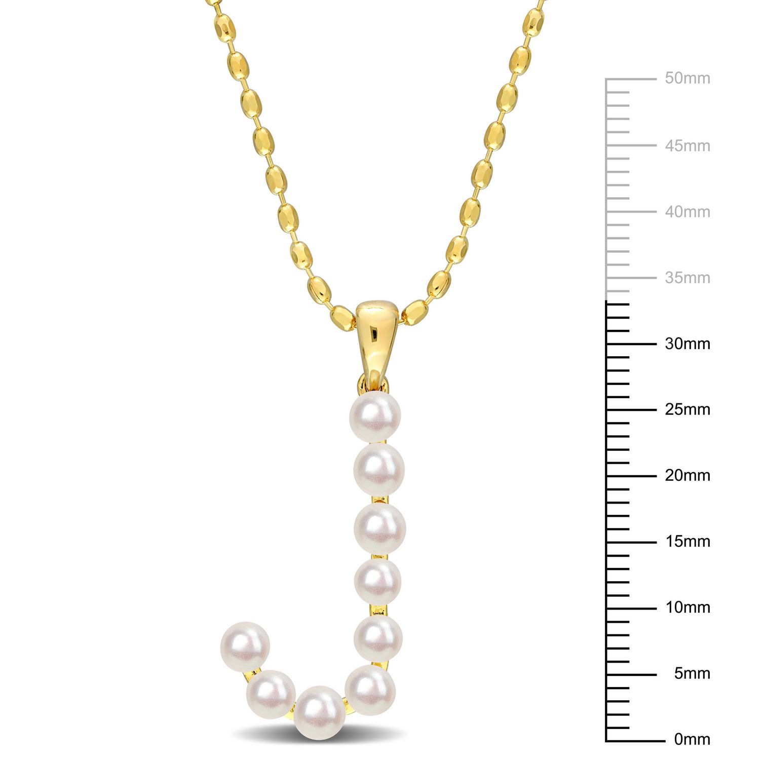 Miabella Cultured Freshwater Pearl Yellow Plated Sterling Silver Initial Necklace