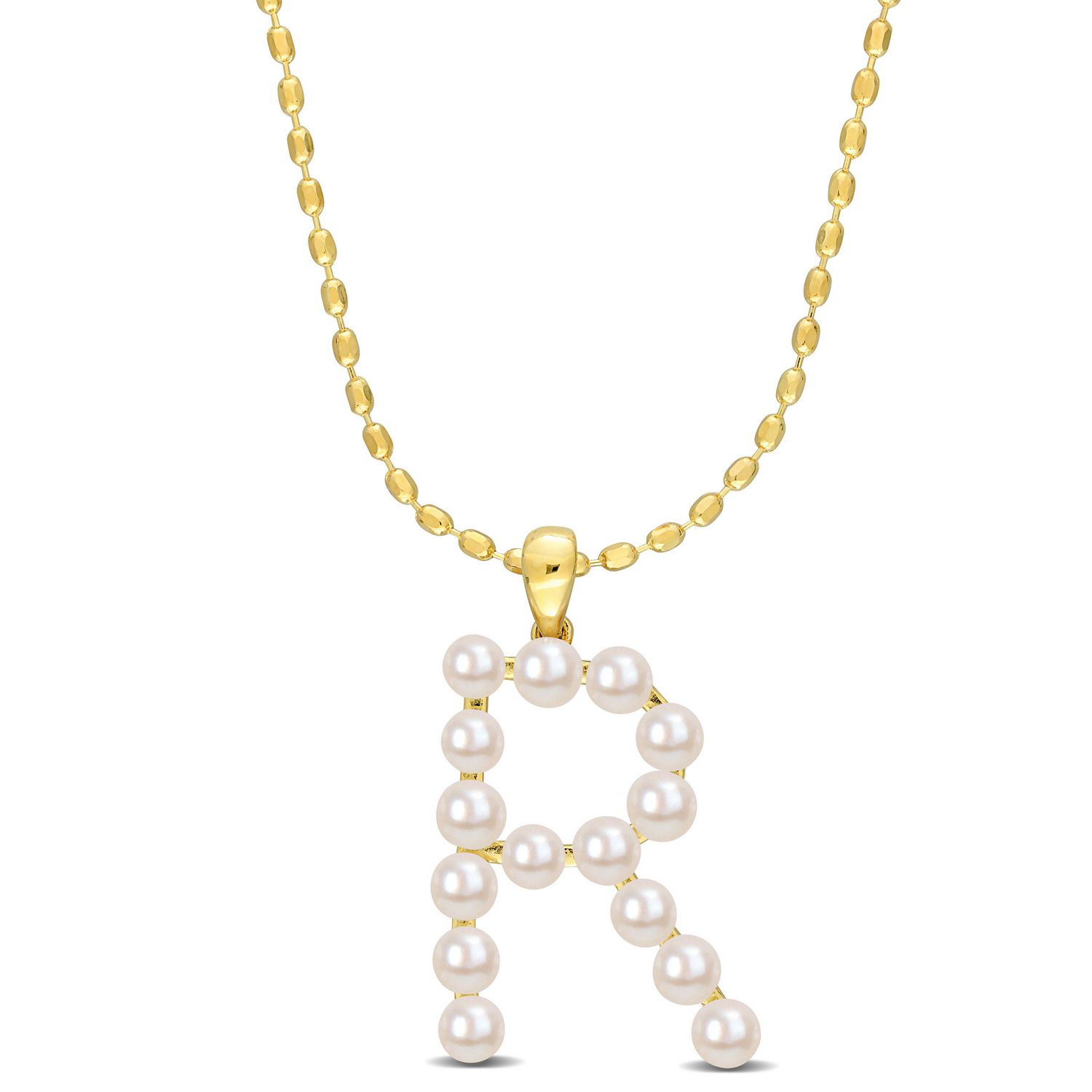 Collier initiale de Miabella avec perles culture d'eau douce en argent sterling plaqué en jaune