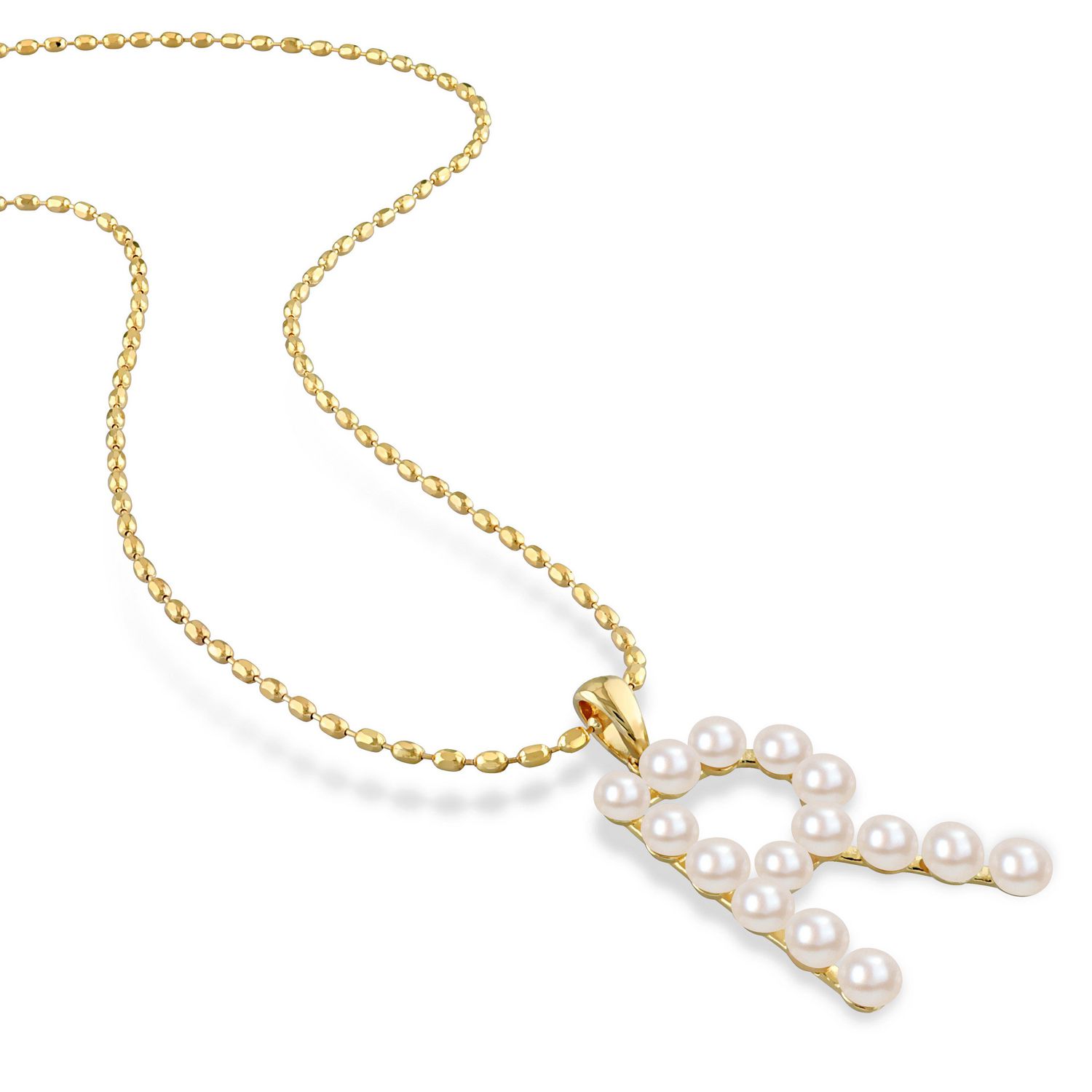 Collier initiale de Miabella avec perles culture d'eau douce en argent sterling plaqué en jaune