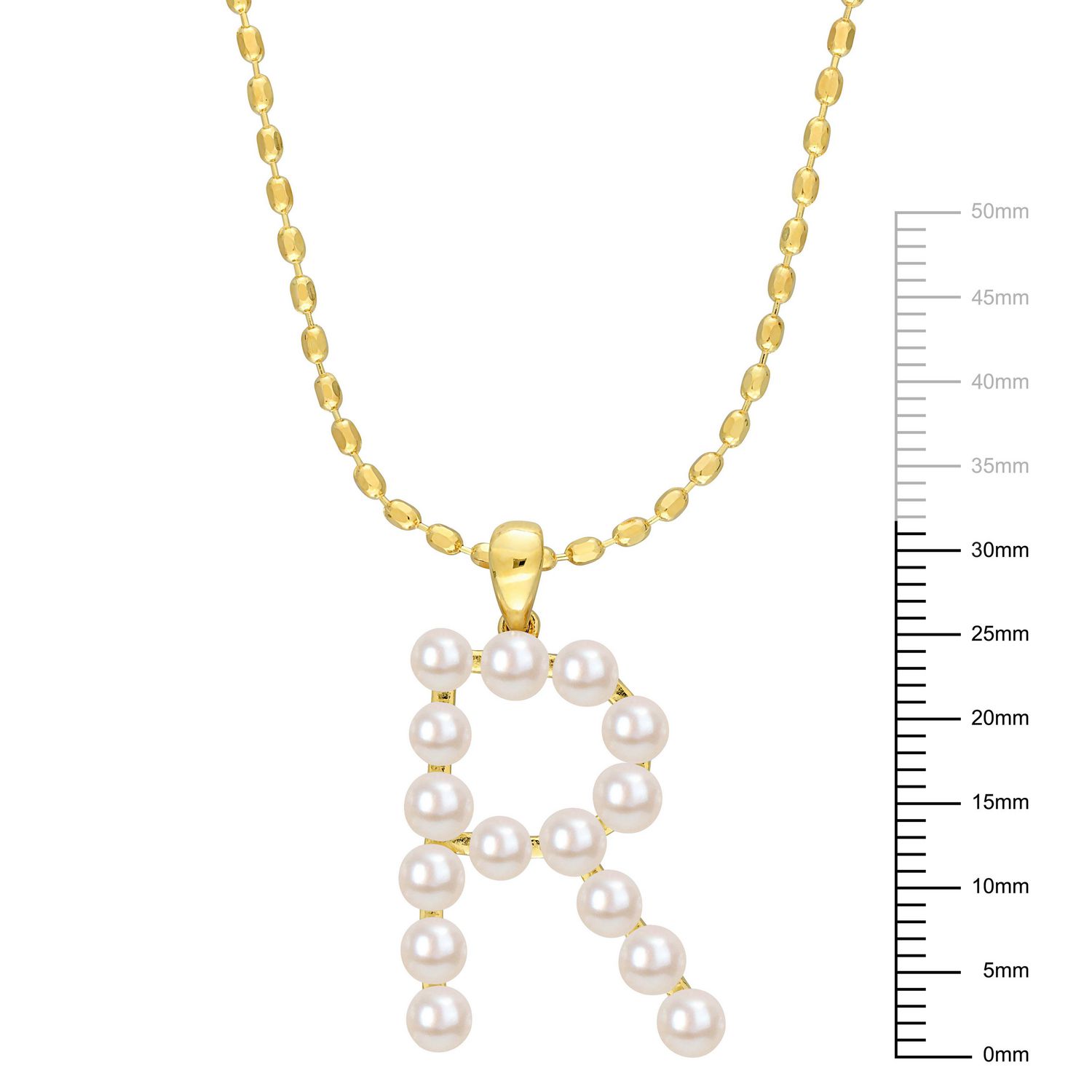 Collier initiale de Miabella avec perles culture d'eau douce en argent sterling plaqué en jaune