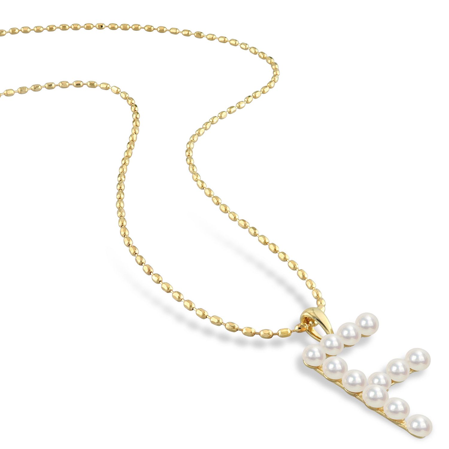 Collier initiale de Miabella avec perles culture d'eau douce en argent sterling plaqué en jaune