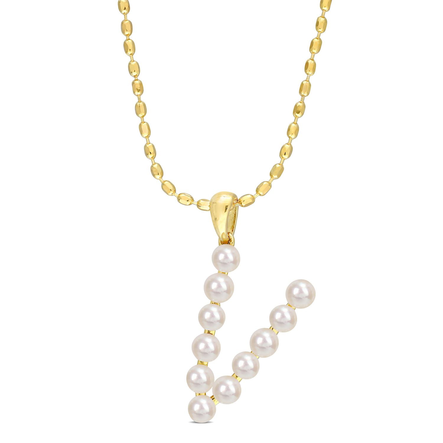 Collier initiale de Miabella avec perles culture d'eau douce en argent sterling plaqué en jaune