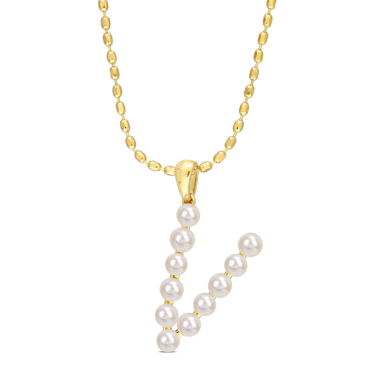 Collier initiale de Miabella avec perles culture d'eau douce en argent sterling plaqué en jaune
