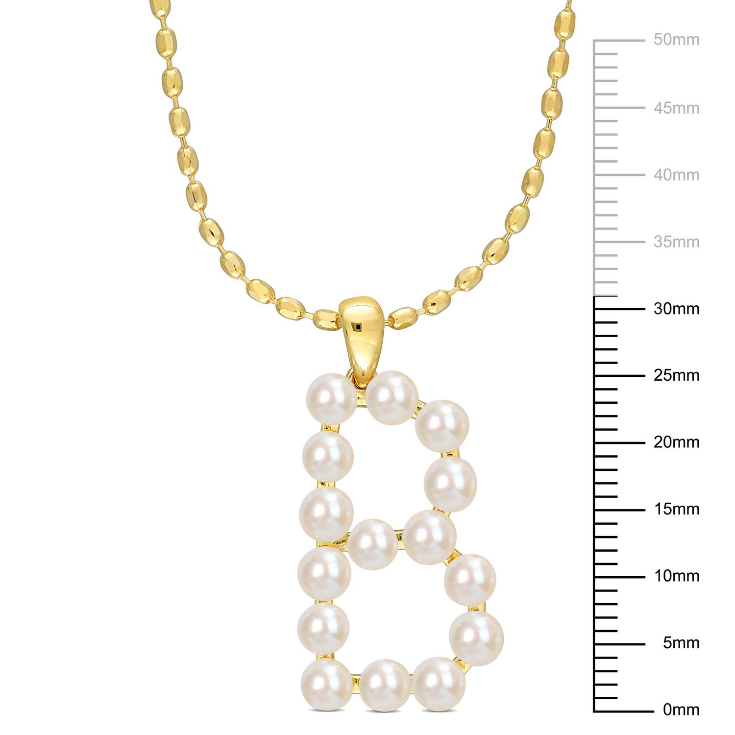Collier initiale de Miabella avec perles culture d'eau douce en argent sterling plaqué en jaune