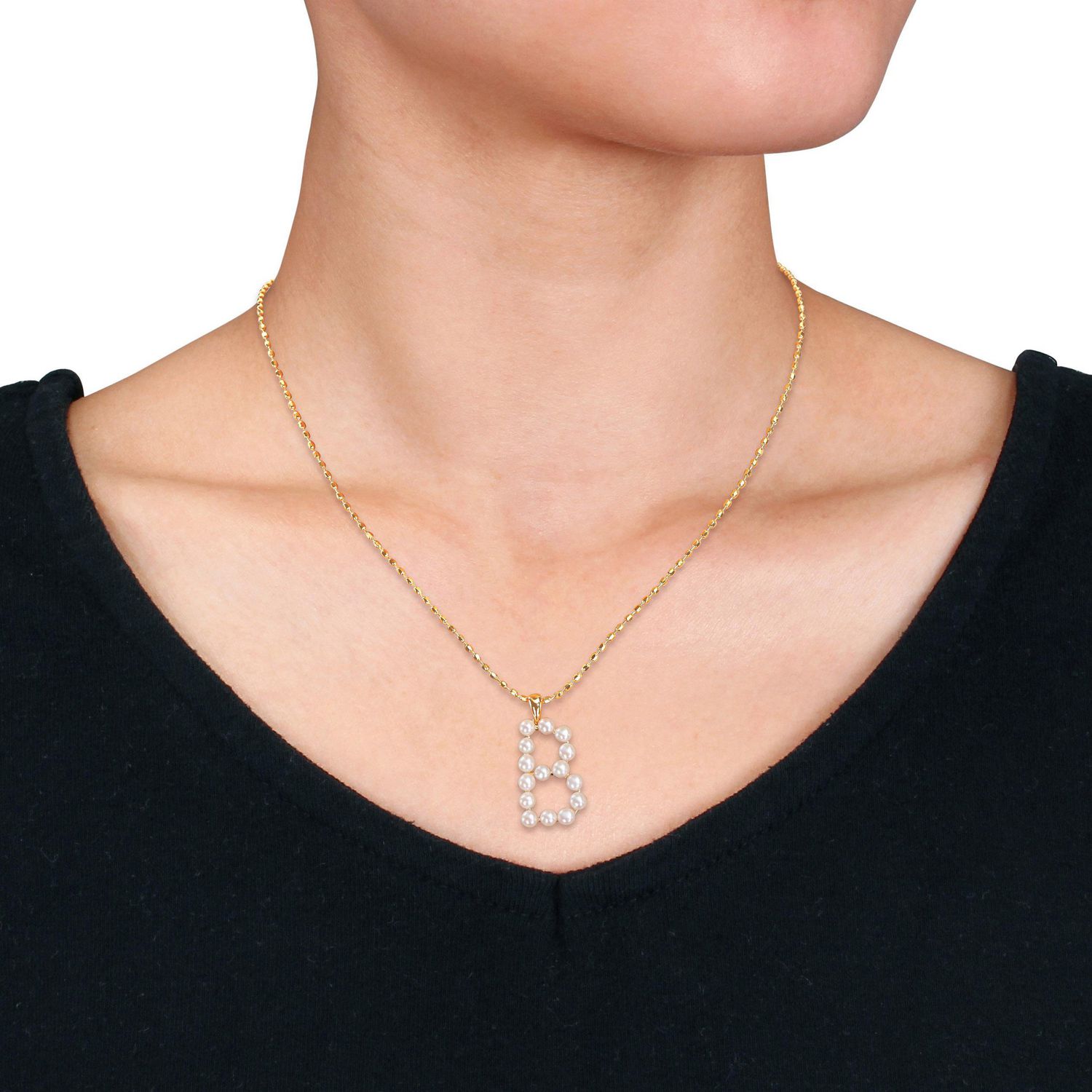 Collier initiale de Miabella avec perles culture d'eau douce en argent sterling plaqué en jaune